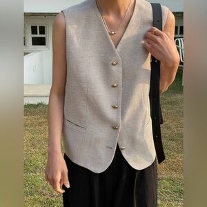 Pixie market gold button linen blend vest